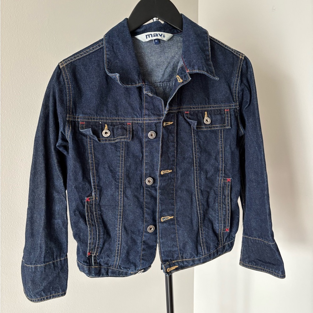 Mavi Navy Blue Denim Jacket with Contrast Stitching